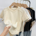 Solid Color Crew Neck Raglan Seam Short Sleeve T-shirt Female 2023 Summer Fish Bone Stylish Women's Classic Basic Tshirts