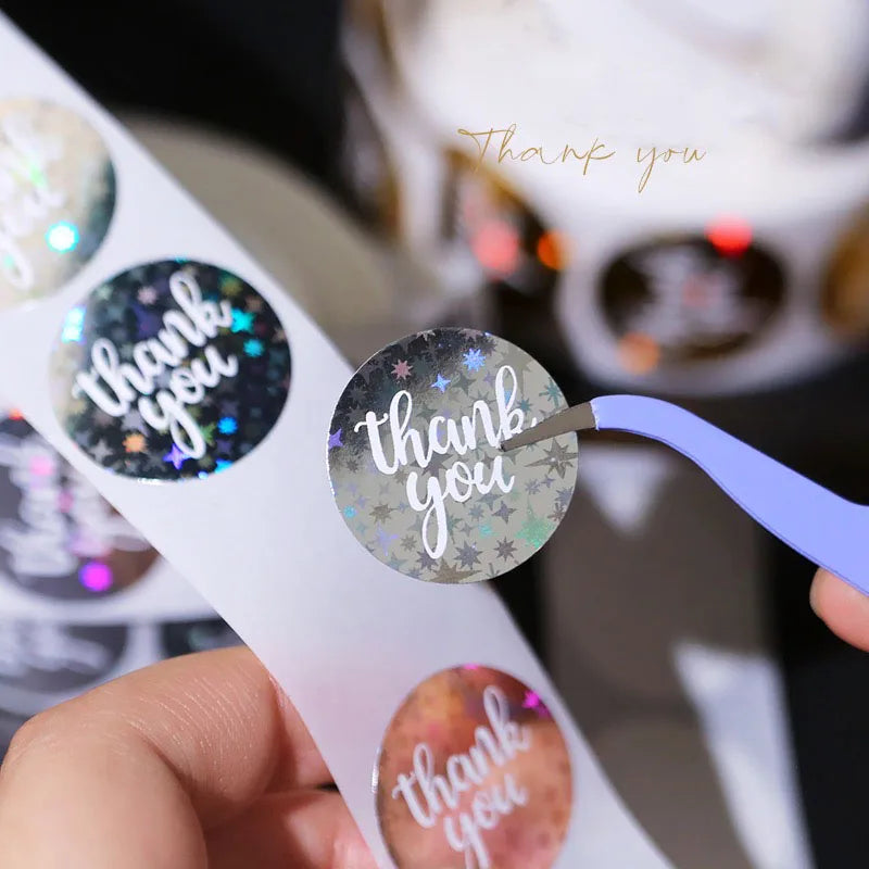 Self Adhesive Label Custom Vinyl Roll Round Thanks You Stickers for Box Sealing Packaging