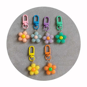 Resin Flower Keychain for DIY Phone Case Floral Key Chains Bag Pendant Jewelry Accessories