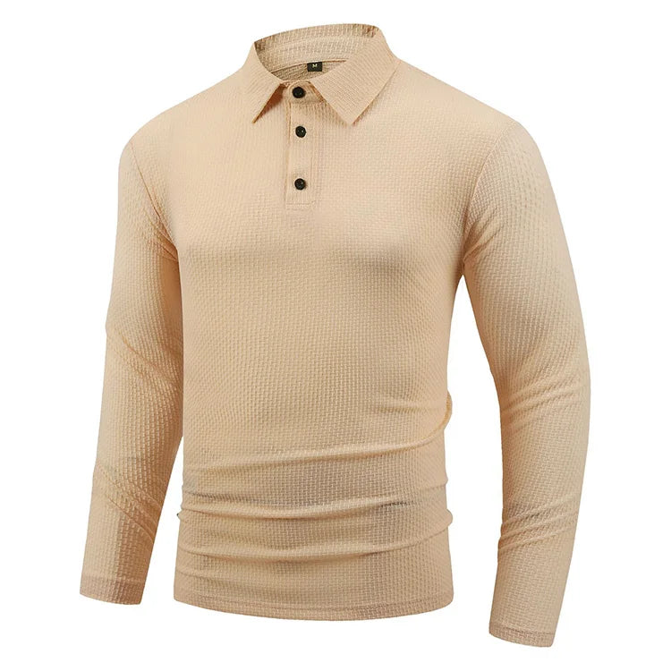 RNSHANGER Men's Fashion Polo Shirts Spring Long Sleeve Lapel Casual Solid Color Polo Men's Fashion Casual Button-up Polo Shirt