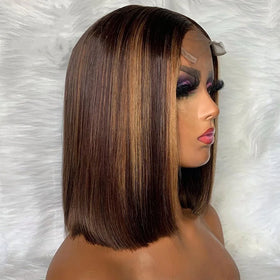 Brazilian Hair Vendors Ombre Brown Color Highlight Straight Bob Full Cuticle Hair Lace Frontal Closure Wigs