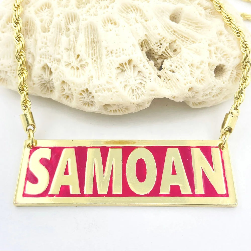 3D Engraved Name Necklace Red Enamel Crown Nameplate with Rope Chain for Women Girl Kids Hawaiian Samoan Gifts Jewelry Wholesale