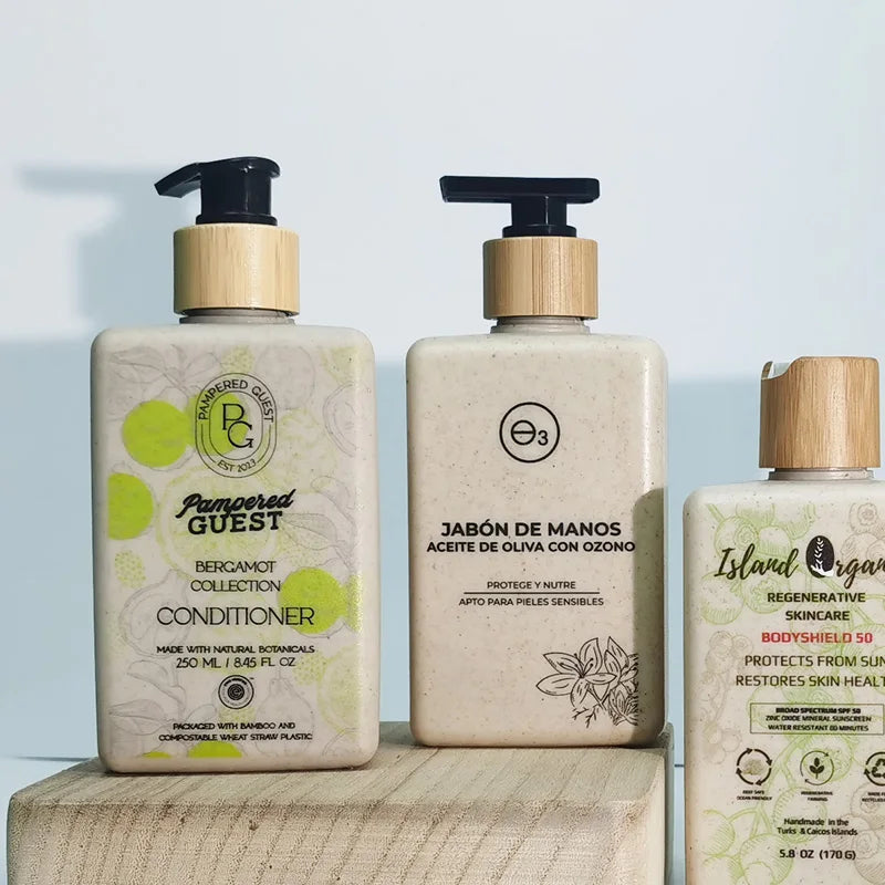 Cosmetic Packaging100ml 250ml 300ml 500ml Wheat Straw Biodegradable Shampoo Bamboo Pump Bottle With Lotion Dispenser