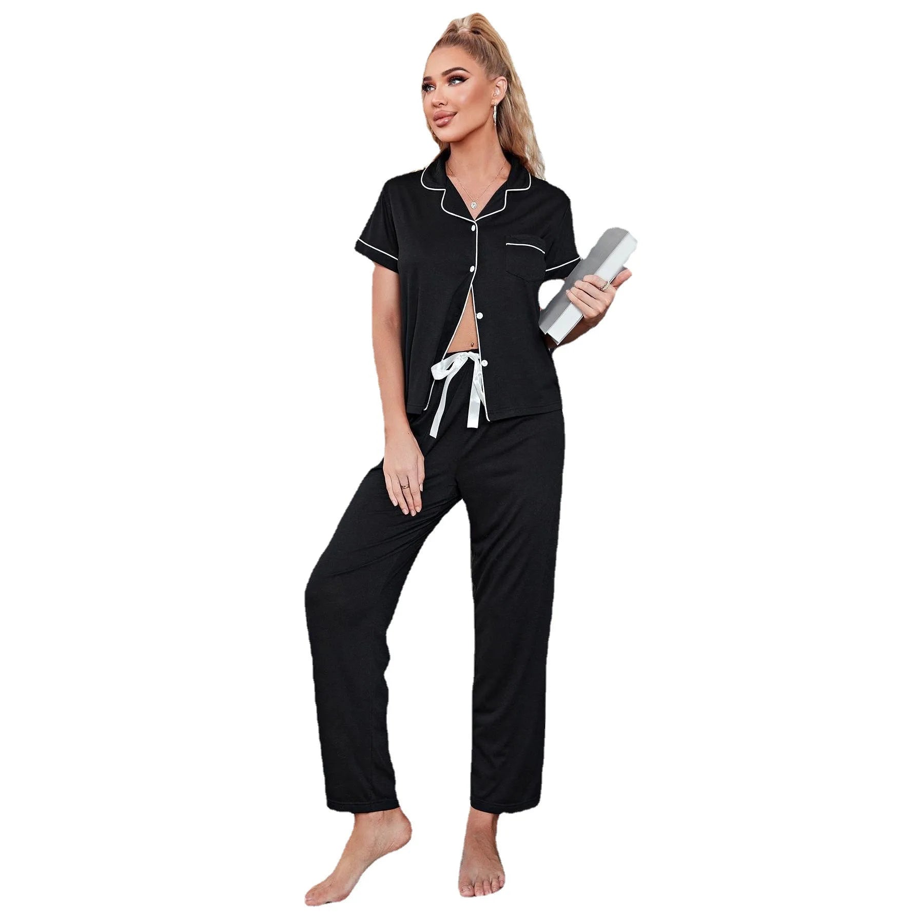 Women Button Down Pajamas Set Short Sleeve Ladies Sleepwear Button Down Nightgown Soft Joggers PJs Sets Chest Pocket Lounge Wear