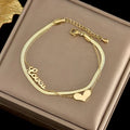 Nabest Waterproof Jewelry Women 18K Gold Plated Heart Charm Bracelets Stainless Steel Layers Lover Bracelet