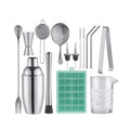 Creation Factory Direct 550Ml Glass Cocktail Shaker Decor Stainless Steel Bartender Set with Ice-tray and Mixing Glass