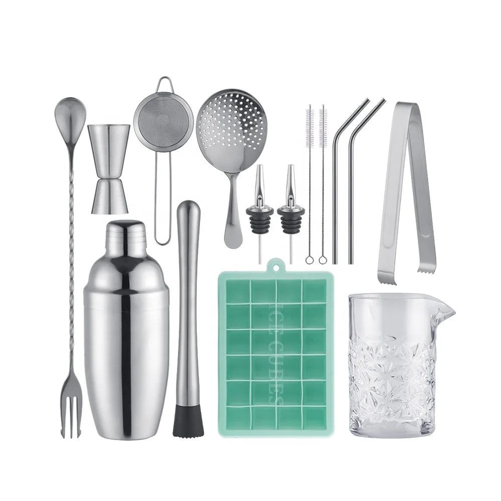 Creation Factory Direct 550Ml Glass Cocktail Shaker Decor Stainless Steel Bartender Set with Ice-tray and Mixing Glass