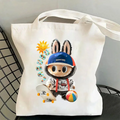 Cartoon Print Portable Cotton Canvas Tote Personalized Large-Capacity Minimalist Handbag for Daily Use and Outdoor Adventures