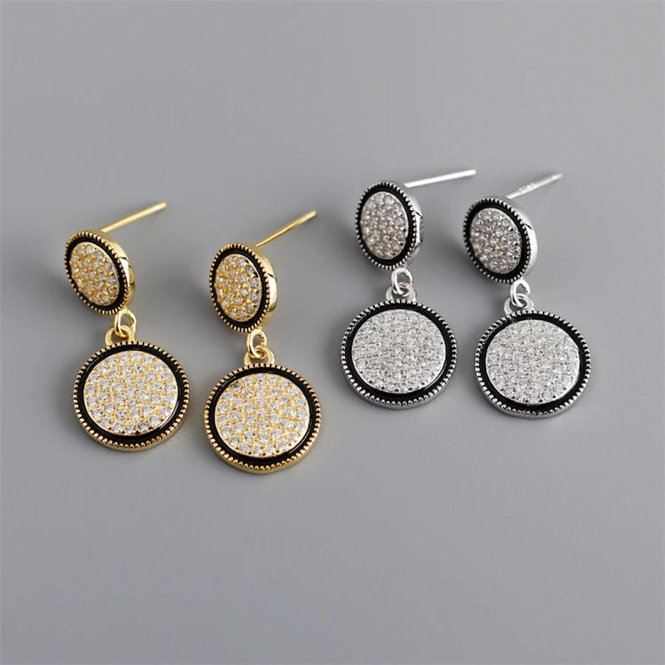 Luxury Round Full Diamond Zircon 18k Gold 925 Sterling Silver Simple Round Disc Women Stud Earrings