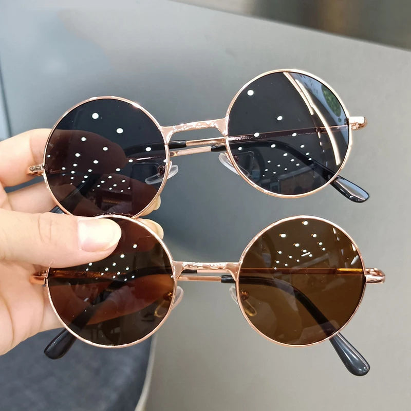 Retro Round Glasses Fashion Small Frame Metal Children's Sunglasses Boys and Girls Personality Trendy Decorative Sunglasses