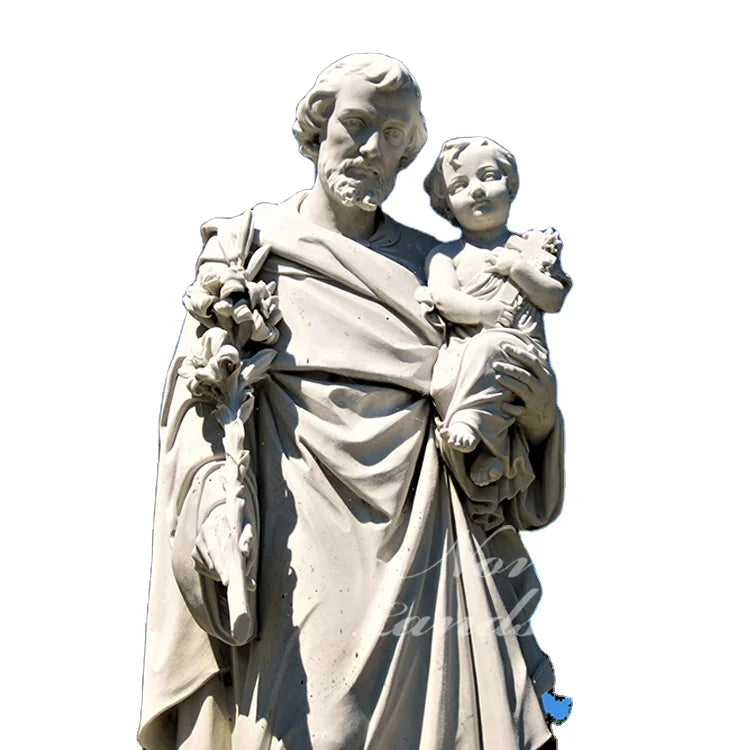 Wholesale Life-Size Marble Stone St Joseph and Baby Jesus Church Sculpture Hand Carved Religious Crafts for Outdoor Use