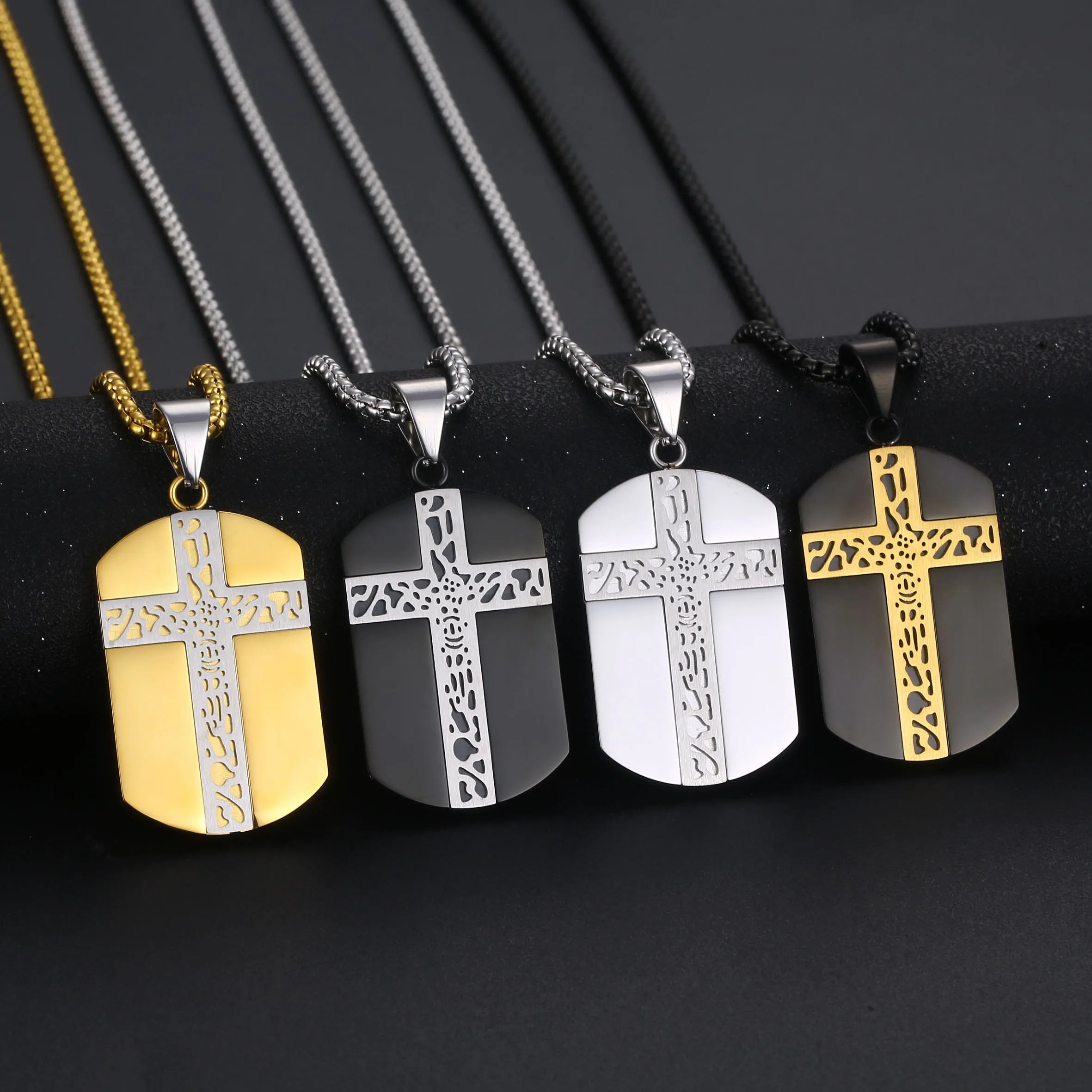 Wholesale Titanium Steel Men Designer Jewelry Dogtag Cross Pendant Necklace