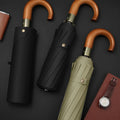 Multicolor Automatic 3-Fold Windproof Umbrella with Wooden Hook Handle Custom Logo Printed Classic Umbrella for Men