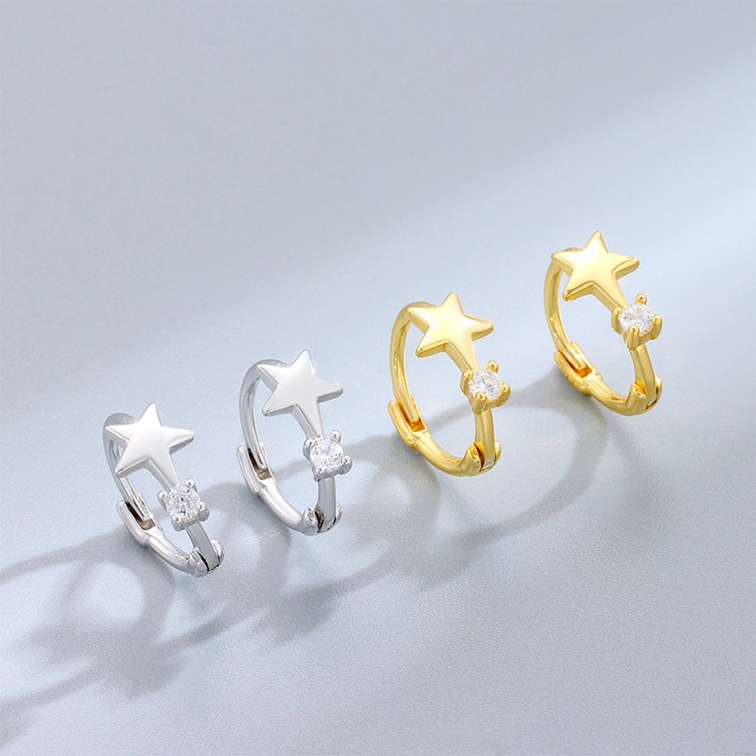 FUAMAY Simple Huggie Hoops Earrings 925 Sterling Silver 18K Gold Plated Stars Earrings