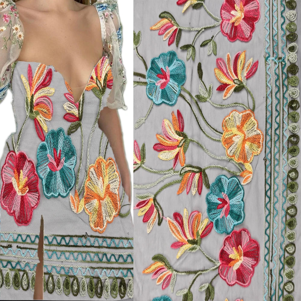 Beautiful Mixed Colors 100% Polyester 3D Embroidery Floral Mesh Lace Fabric for Wedding Party Dress