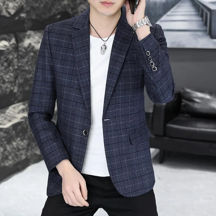 Men's Plaid Suit Fashion Korean Style Casual Fashion Single Western Men's Suit Jacket Autumn and Winter Suit Jacket