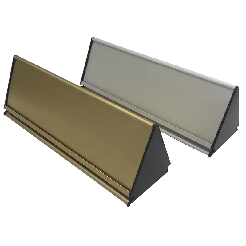A Shape Triangle Metal Aluminum Table Desktop Nameplate Sign Holder with Signage Manufacturer China