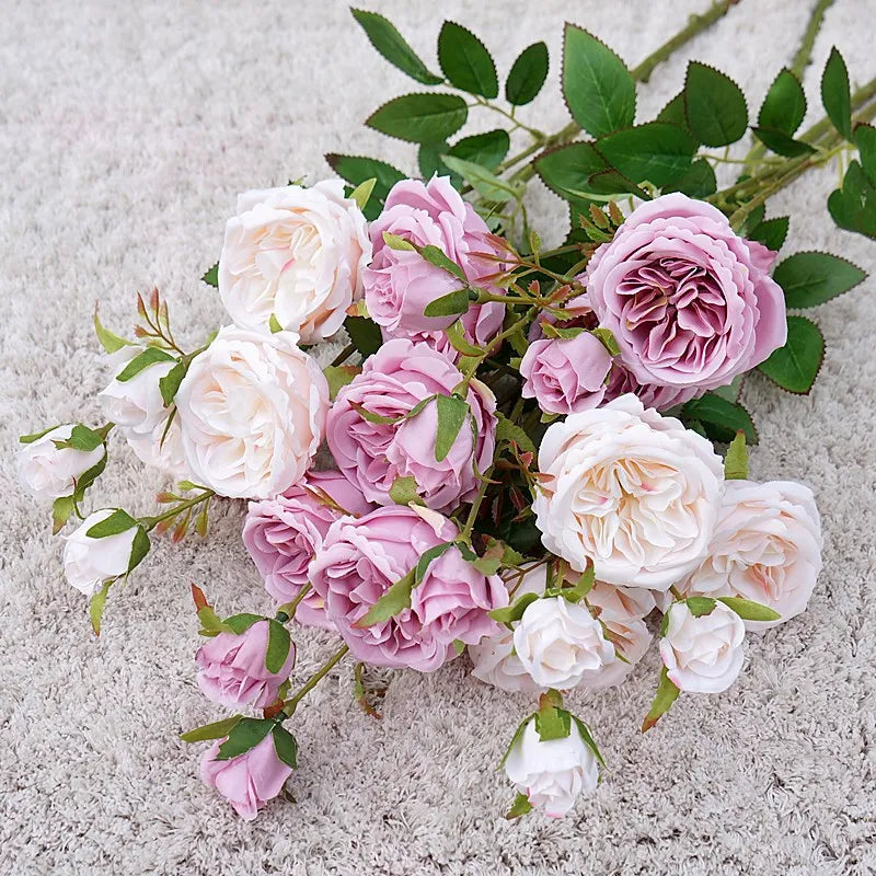 A-1201 Wholesale Red White and Blue 6 Heads Artificial Rose Bouquet Artificial Fake Roses Artificial Rose Flower