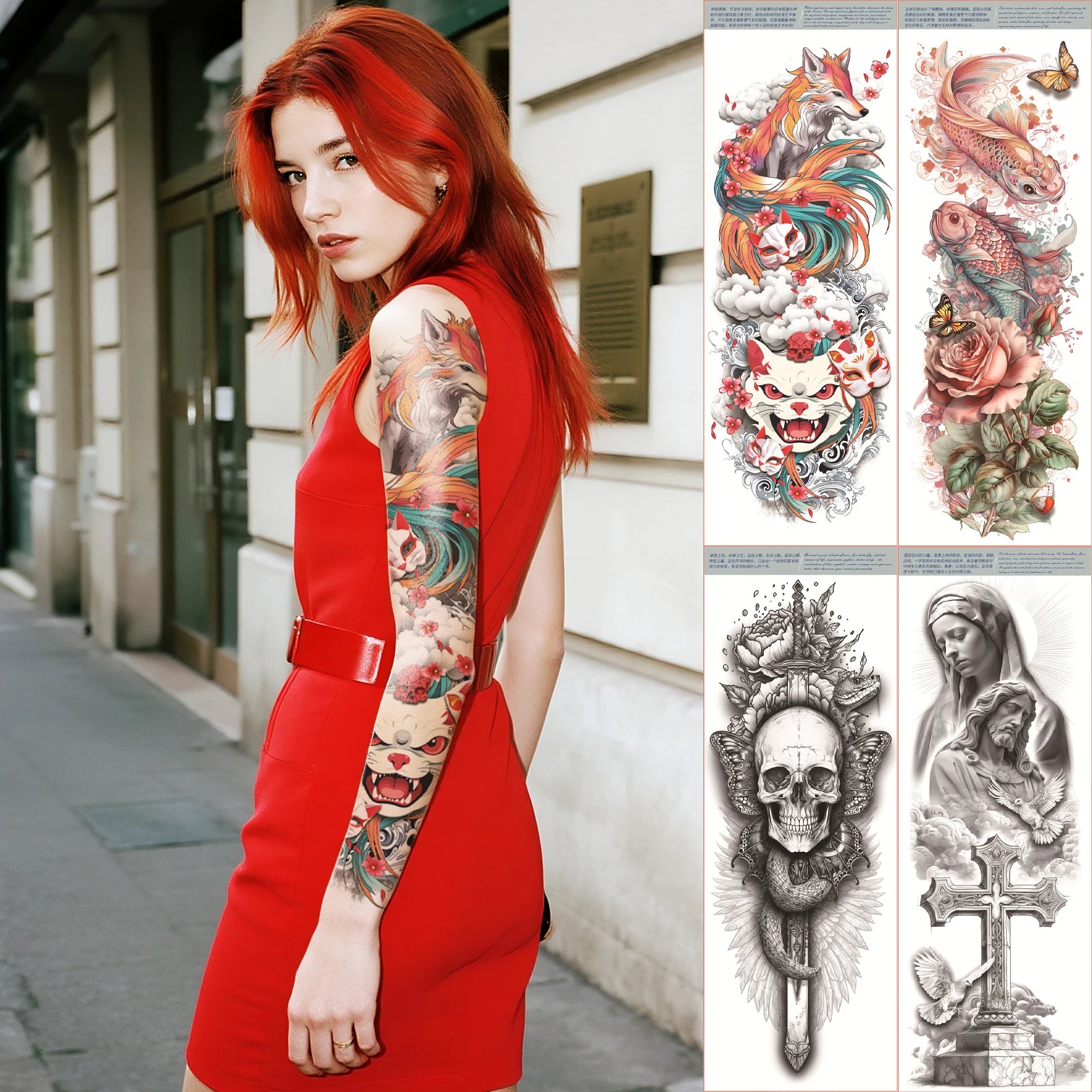 Vibrant Custom Temporary White Paper Water Transfer Tattoos | Full Arm Sleeve Stickers Kit | Fashionable Party Body Art