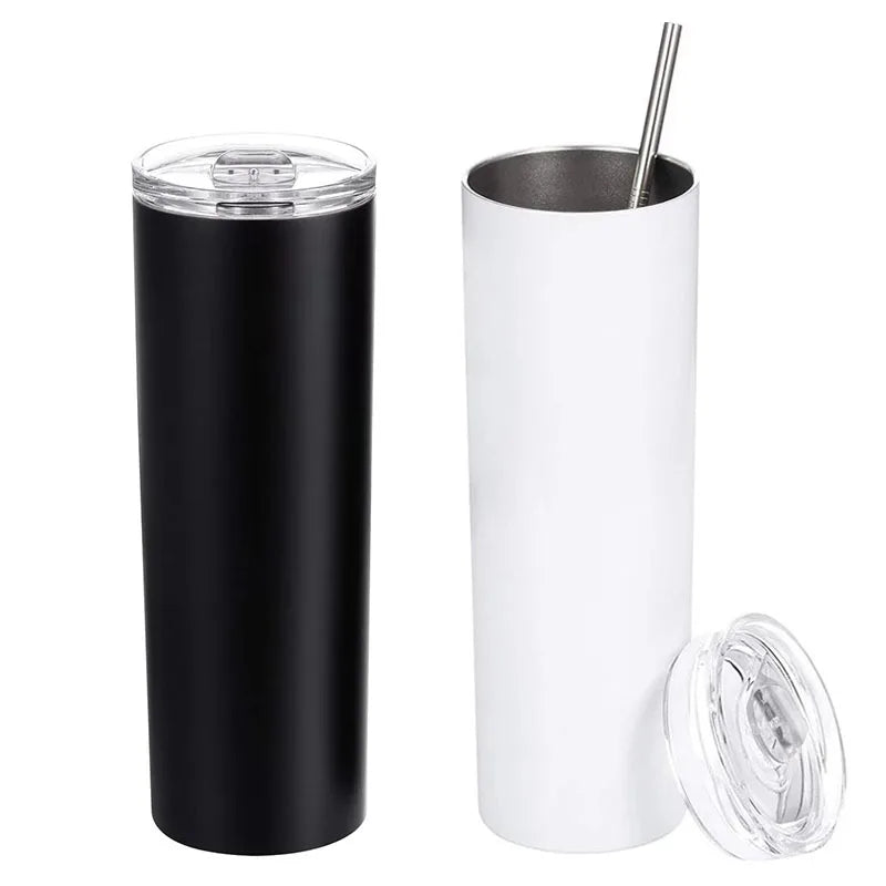 20 oz Vacuum Insulated Tumbler Cups Stainless Steel Water Bottles White Sublimation Blank Straight Skinny Tumbler with Lids