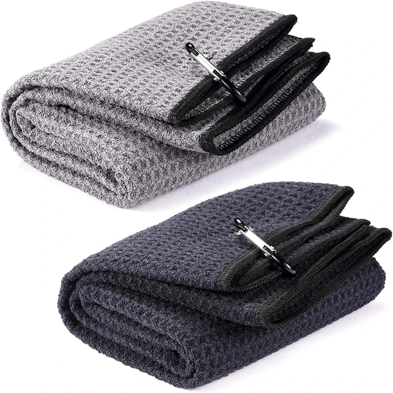 Custom Brand Quickly Remove Sand Tri-Fold Portable Microfiber Fabric Waffle Pattern Golf Towel for Golf Bag Golf Caddy Towel