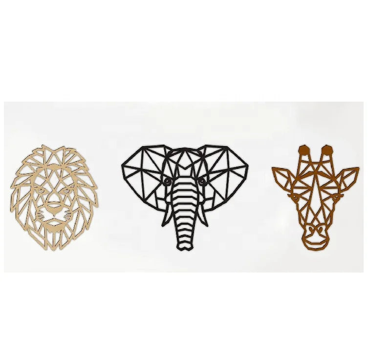 Handmade Lion Elephant Giraffe Art for Nursery  Modern Living Room 3 Pieces Safari Decor Animal Wall Art