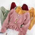 Women Sweater Korean Version Long Sleeve Sweet Solid Short Girl Early Autumn Knitted Pullovers  Solid Sweater Casual Knitwear