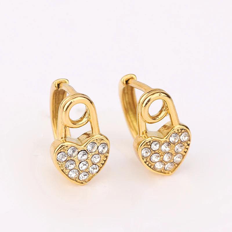 Fashionable Stainless Steel 18k Gold Dropship Custom Stainless Steel Jewelry Temperament White Zircon Heart Pendant Earrings