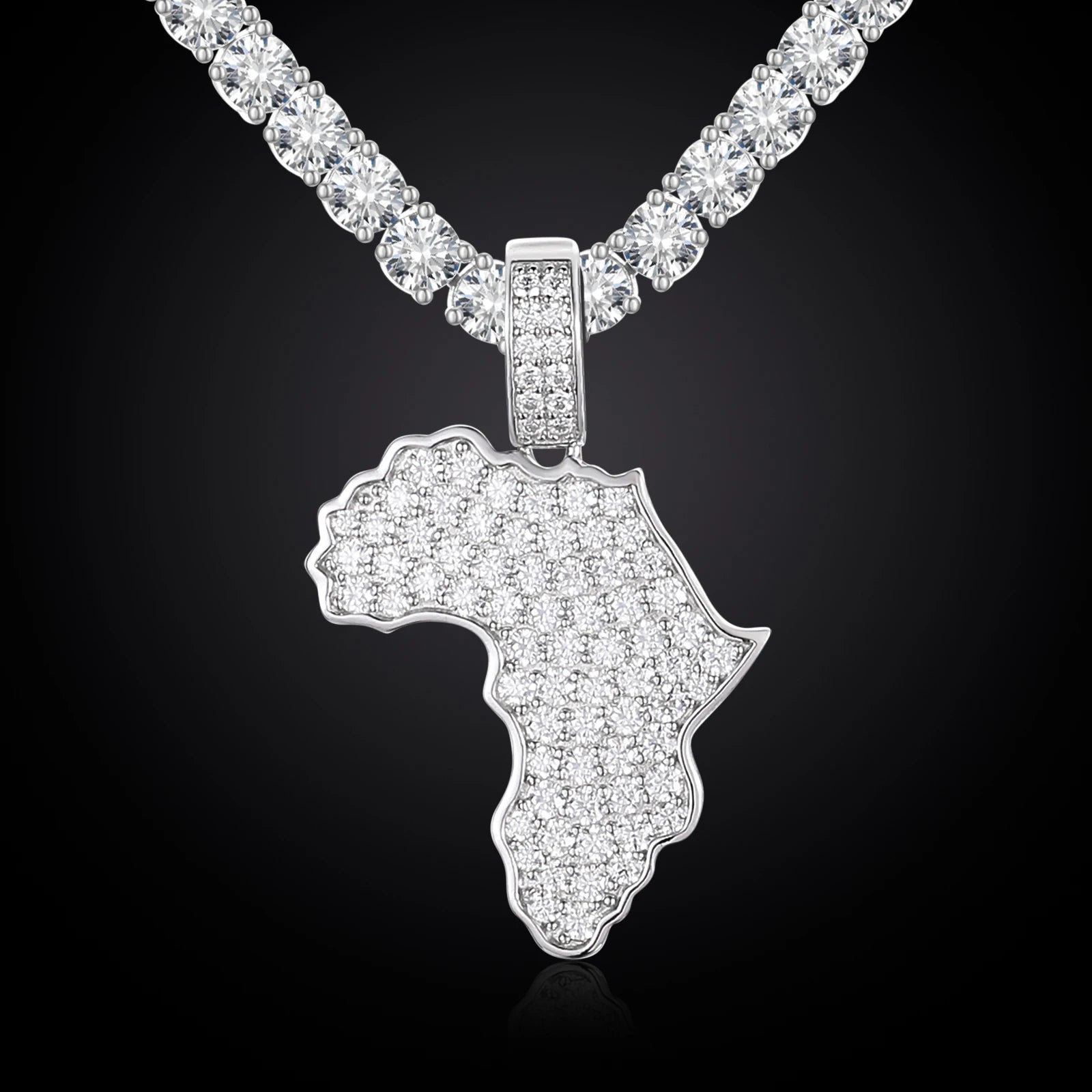 Africa Map Moissanite Iced Out Pendant Necklace 925 Sterling Silver Africa Map Pendant Men Women Fashion Jewelry