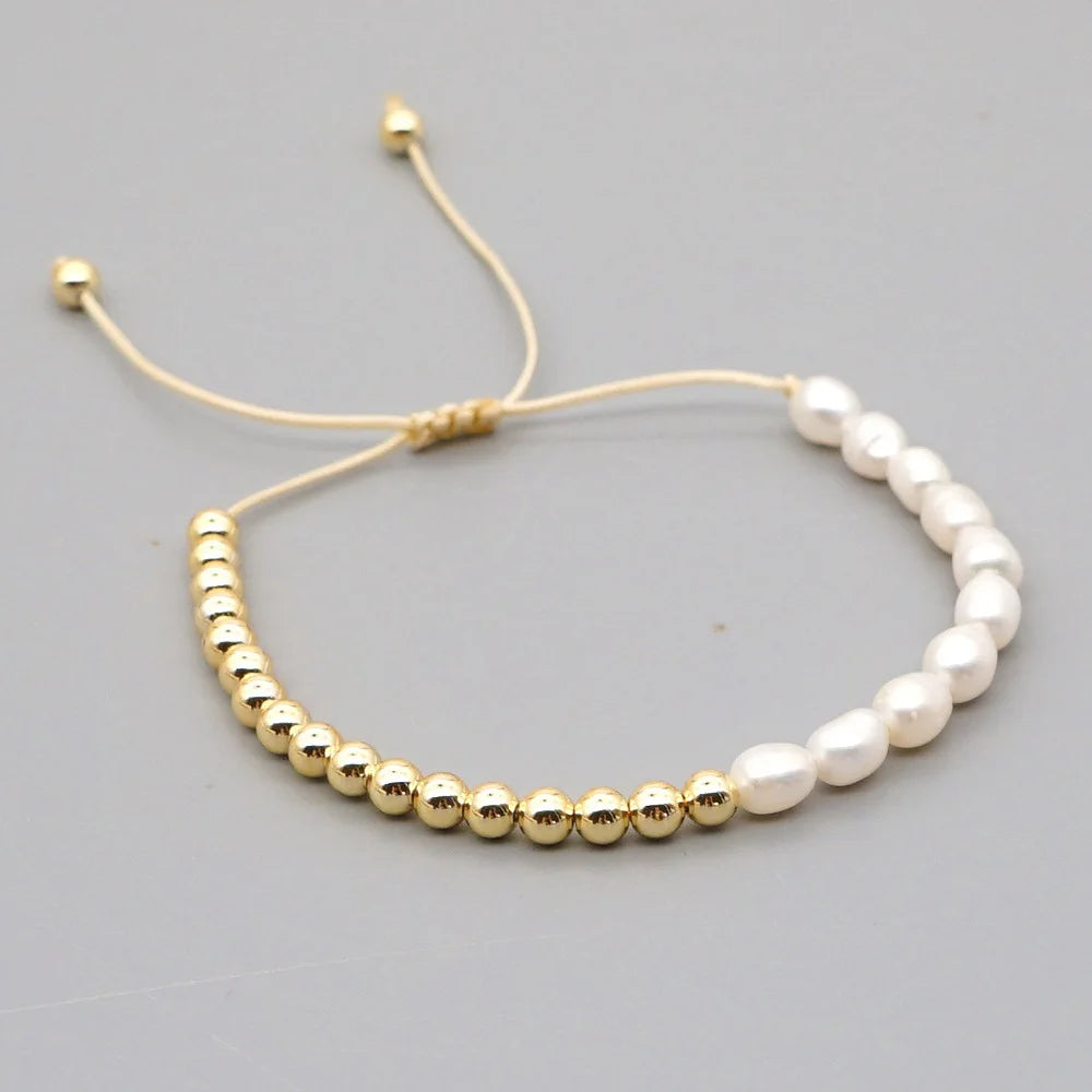 Fashion Gold Plated Beads Beaded Bracelet Hand-Woven Girlfriend Friendship Natural Pearl Bracelet for Women