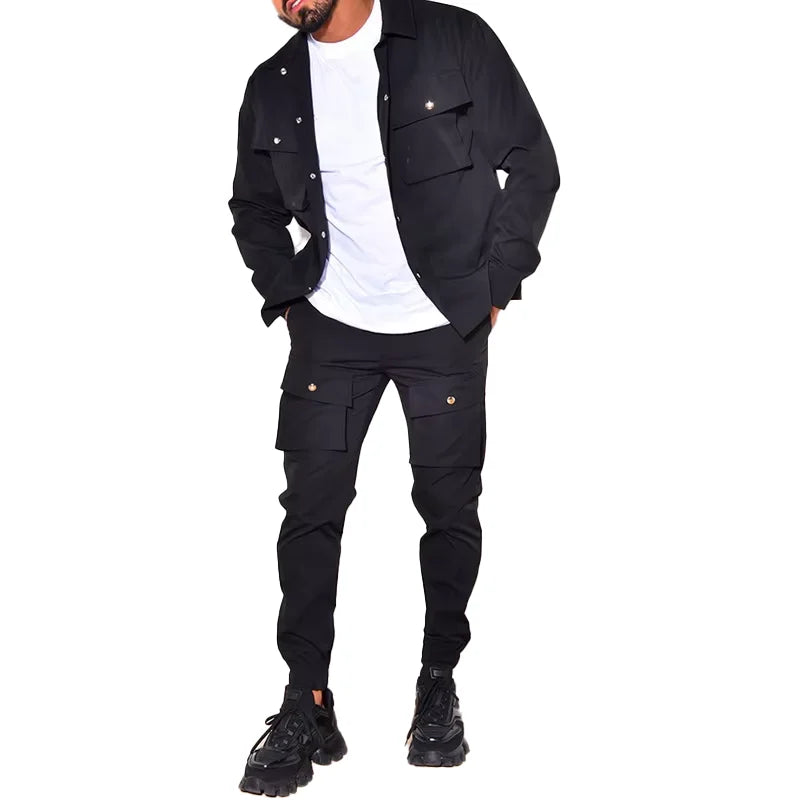 Men's Trendy Slim-Fit Casual Sports Suit With Cross-Border Leg Trousers Formal Style Winter Fleece Fabric  Fashion Men Suit Set