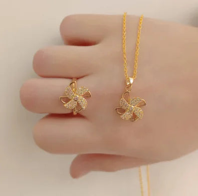 2022 New Trendy Rose Gold Plated Jewelry Windmill Sunflower Four-leaf Clovers Swivel Opening Alloy Rings for Girl