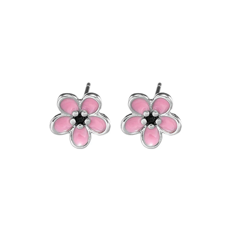 Trendy 925 Real Sterling Silver Flower Stud Earrings for Women Gold Plated Jewelry Brincos Brinco