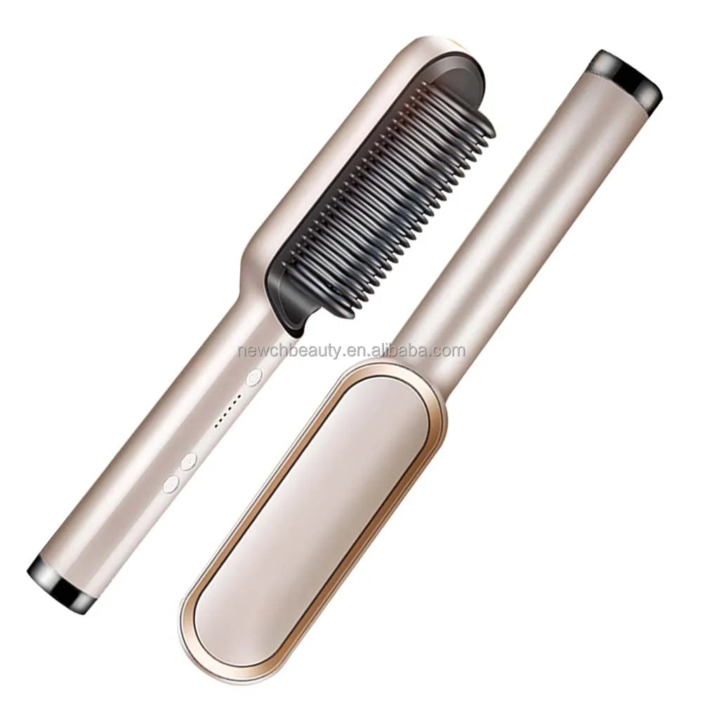Electric Hot Comb Curly / Straight 2 in 1 Anti-Scald Hair Styling Tools Straight Roll Dual-Use Hair Straightener Brush