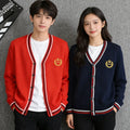 Japanese School Uniforms Sailor Knitting Sweater Girls Student British Crown Embroidery V-neck Long Sleeve Cardigan Tops Boys