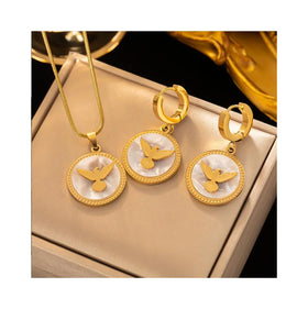 Waterproof 18K Gold Plated Peace Bird Pendant Stainless Steel Necklace Earrings Necklace for Female