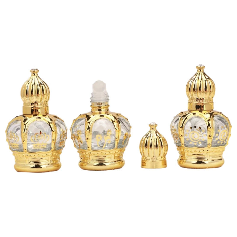 Customized Arabian Arabic Luxury 15ml Empty Glass Crown Perfume Oils Bottle Glass Perfume Roller on Bottle