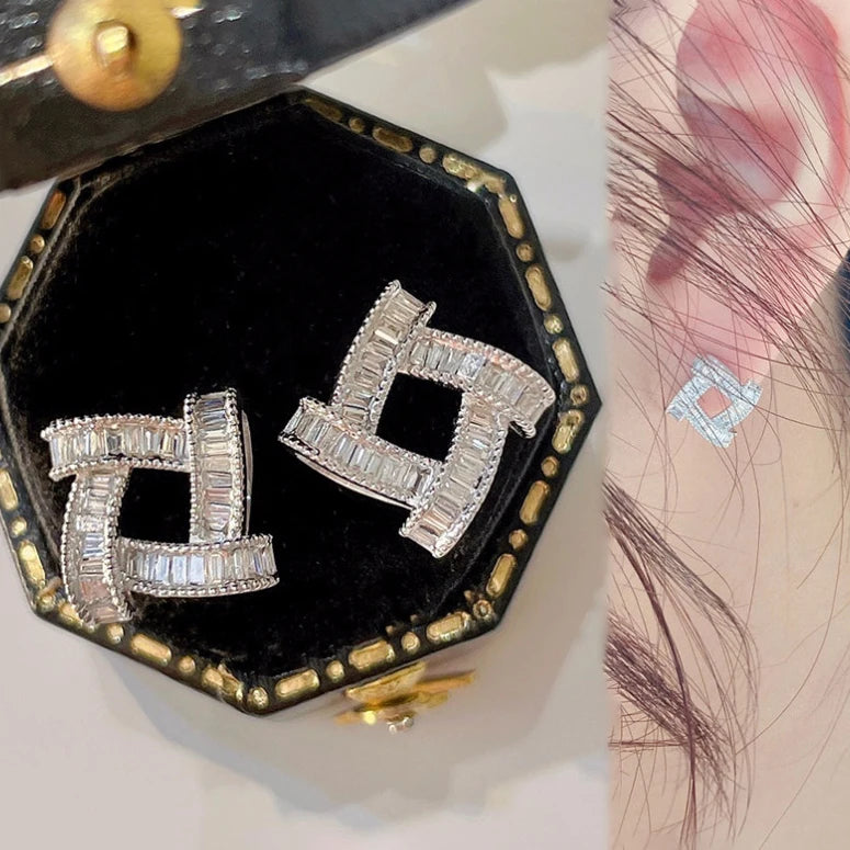 CAOSHI High Quality Luxury Square Hollow Design Cubic Zirconia Earrings for Party Silver Plated Stud Earrings Jewelry for Women