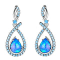Blue Fire Opal &Cz Drop Earring Solid 925 Sterling Silver Rhodium Plating Australian Opal Jewelry