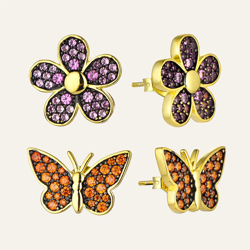 Cubic Zirconia Stud Earrings Women 925 Sterling Silver Fashion 2024 Jewelry  Flower Stud Earrings Fine Jewellery