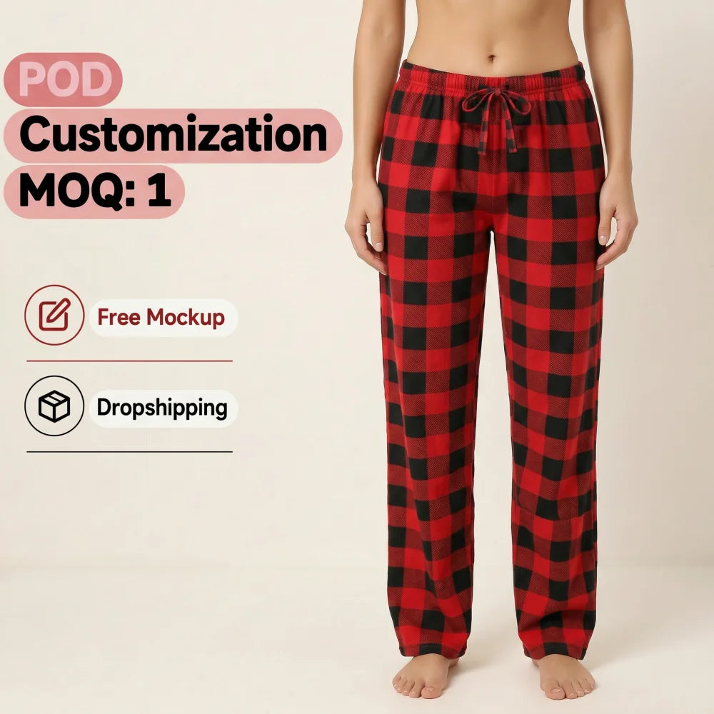 All Over Print on Demand Custom Print on Demand Women Buffalo Plaid Pajama Pants Christmas Red Plaid Sleepwear Bottoms