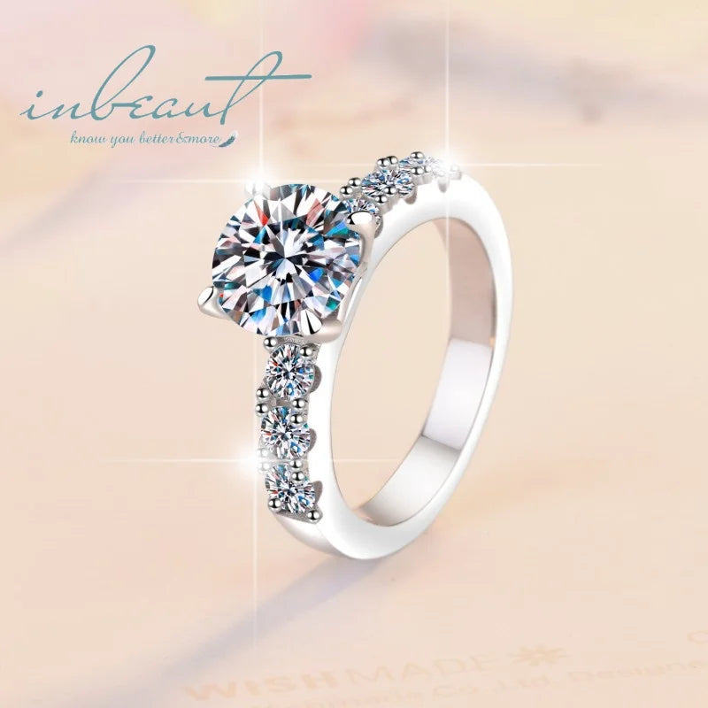 Silver 925 Original 2 Carat Round Brilliant Cut Diamond Test Past D Color Moissanite Wedding Ring for Women Gemstone Jewelry