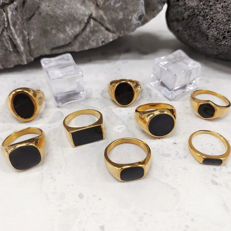 WOW VAF Gold/Silver Black Enamel Collection Signet Ring 316L Stainless Steel Rings Anillos Esmaltados De Aacero Inoxidable