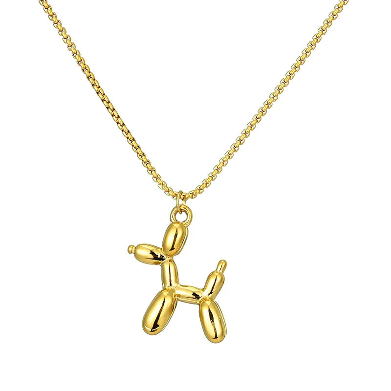Cute Niche 18K Gold Plated Stainless Steel Balloon Puppy Pendant Necklace for Women Daily Wear Gift Party Decoration