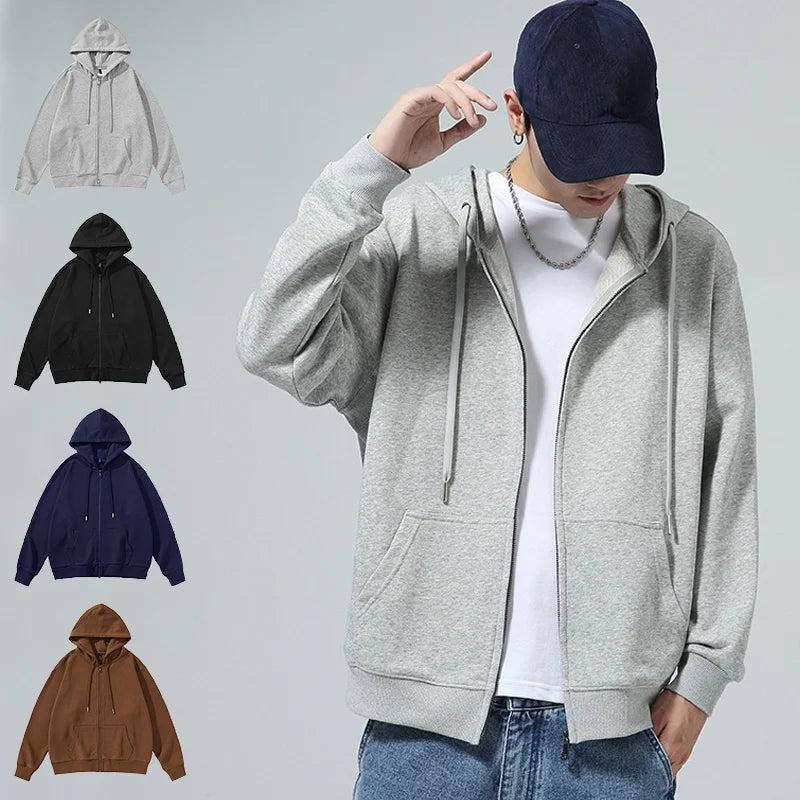 High Quality Oversized Hoodie for Men Custom Blank Cotton Unisex Streetwear Full Zip Sweatshirts for Fitness and Yoga