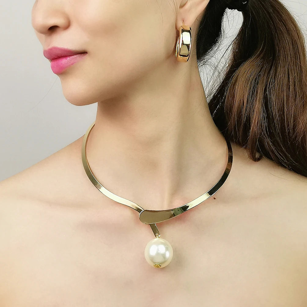 Newest Designer Simple Simulation Pearl Beaded Necklace Statement Handmade Choker Collars Gold Filled Trendy Jewelry