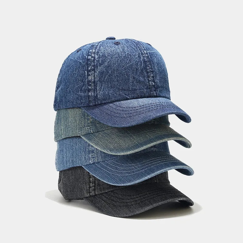 Europe United States New Wash Short Bill Brim Denim Baseball Hat  British Retro Baseball Cap