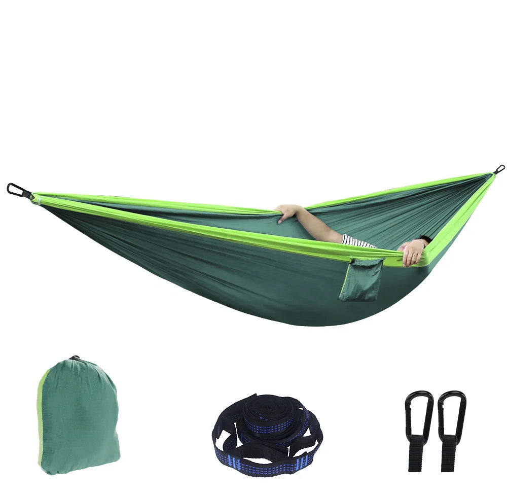 Spot Goods and OEM 300*200cm Double Size 210T Nylon Portable 2 Person Outdoor Folding Hammock for Hiking and Traveling