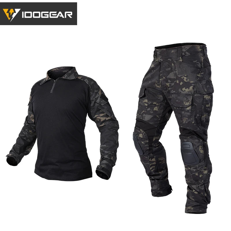IDOGEAR Men Assault Camo Gen3 Camouflage Tactical Clothing Tactical Uniform with Knee Pads Elbow Pads Hunting Clothes Frog Suit