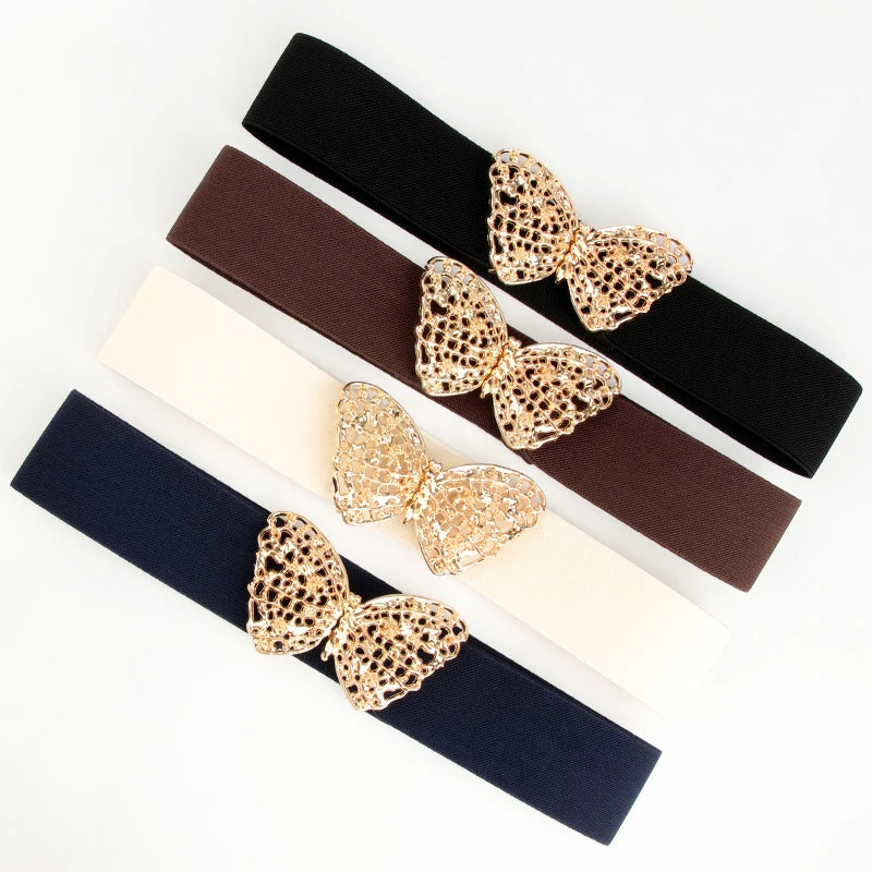 JULUN Belt Manufacturer Elastic Dress Belt Women Hollow Butterfly Buckle Women Belt Ceinture Femme for Party Casual Dress
